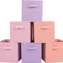 Stero 13x13x13 Inch Fabric Storage Bins 6 Pack Fun Colored Durable Storage Cubes with Handles Foldable Cube Baskets for Home, Kids Room, Closet and Toys Organization Purple, Pink, peach puff