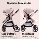 Lortsybab 2-in-1 Baby Stroller - Folding Infant Newborn Pram Stroller with Reversible Seat - Toddler Strollers for 0-36 Months Old Babies (Beige)