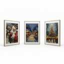 (Set of 3) Santa Claus And Reindeer Art, Rustic Winter Scene for Christmas Canvas Wall Art Print Poster For Home School Office Decor (Wood Frame) 35in. x 24in.