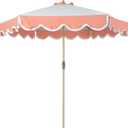 Tempera 9ft Scalloped Patio Umbrellas with Fringe, Market Umbrellas with Water-Resistant and Fade Resistant Canopy, 1.5" Wood Pole & Button Tilt,Beige Spliced Coral Red