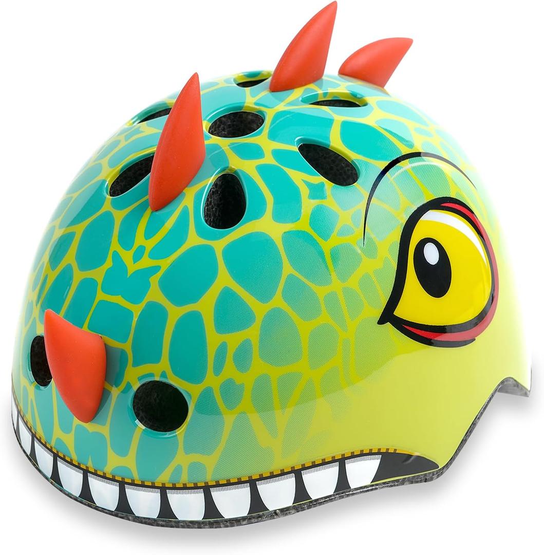 Kids Toddler Bike Helmet with Dinosaur 3D Design, Adjustable Lightweight for Child Infant Baby, Multi-Sports Helmet for Bicycle Scooter Skateboard, 2 Sizes for Age 1-3-5 Years Boys Girls (Green S)