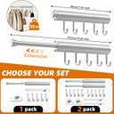 12 Inch Valet Rod for Closet Pull Out Heavy Duty Hidden Closet Valet Rod with 5 Hooks Retractable Slide Out Wardrobe Organizer Aluminum Valet Bar Silver 1 Pack
