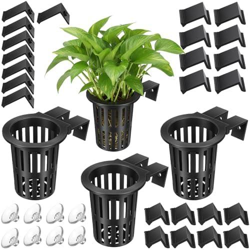 Telooco 4 Pcs Upgraded Large Aquarium Plant Holder with 3 Sizes Extension Hooks and 8 Suction Cups for Fish Tank Aquaponic Plant Cultivation and Hanging Aquatic Plants Aquascape Decorations (Black)
