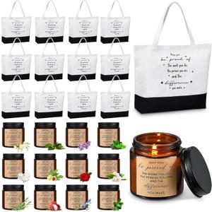 Paterr 12 Sets Employee Appreciation Gifts Employee Candles Teacher Appreciation Tote Bags with Motivational Sayings Teacher Appreciation Candle Gifts Bulk for Teacher Coworker Employee Men Women