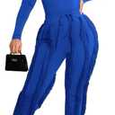 EDITCOZY Women Sexy Two Piece Outfits Fringe Pants Set Long Sleeve Club 2 Piece Going Out Birthday Party Night (Medium, Royal Blue)
