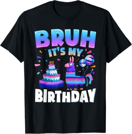 Bruh Its My Birthday Llama Pinata Kids Boys Girls T-Shirt L
