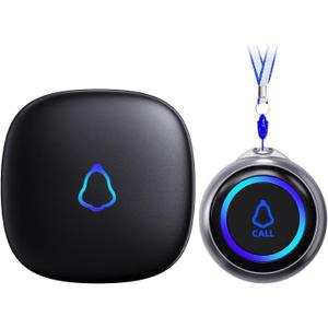 Caregiver Pager, Wireless Call Button for Seniors/Elderly at Home, 1 SOS Button + 1 Receiver Medical Life Alert System, Emergency Panic Call Bell, Help Alarm for Nurse Calling & Patient Assistance (Black)