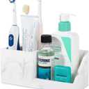 Diatomite Toothbrush Holders for Bathrooms, Quick Dry Electric Tooth Brush and Toothpaste Organizer Bathroom Accessories for Countertop, Vanity, Sink - Marble White (Large)