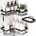 Sakugi Corner Shower Caddy - 3-Pack Shower Organizer with Soap Holder & Built-In Hooks, Rustproof Metal Shower Shelves, Laundry, Kitchen, Bathroom Organizers and Storage Solution, Large, Black