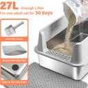 Stainless Steel Cat Litter Box with Lid, XL Metal Litter Box, Extra Large Litterbox for Big Cats, High Sided | Easy Cleaning | Odor-Free Includes Scoop and Mat