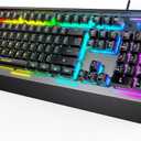 TECKNET Gaming Keyboard, USB Wired Computer Keyboard, 15-Zone RGB Illumination, IP32 Water Resistance, 25 Anti-ghosting Keys, All-Metal Panel (Whisper Quiet Gaming Switch) (Black)