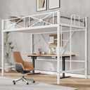 IDEALHOUSE Metal Loft Bed Twin Size, Modern Heavy Duty Loftbeds with Safety Guard Rails & Space-Saving Design, Steel Twin Loft Beds for School, Bedroom, White