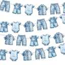 Papiailove 4 Pcs Blue Bodysuit Banner – Blue Jean Baby Shower Decorations for Gender Reveal Birthday or Neutral Party Decor Supplies