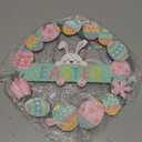 Easter Wreaths for Front Door, Colorful Eggs Happy Bunny Easter Welcome Sign Decorations for The Home Easter Spring Holiday Wooden Hanging Decor for Front Porch Window Wall Farmhouse Indoor Outdoor