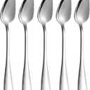 5 PCS Grapefruit Spoons, Stainless Steel Grapefruit Spoon Utensil Set, Serrated Edge & Thick Gauge Handle, Silver Kitchen Tool with Non-stick Plating for Kiwi, Dessert, Apple, Citrus Fruit