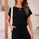 PRETTYGARDEN Two Piece Set for Women Summer Lounge Sets Shorts And Short Sleeve Tops Knitted Matching Travel Spring Outfits (Black, M)