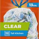 Hefty Recycling Trash Bags, Clear, 13 Gallon, 60 Count Packaging May Vary