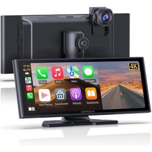 Apple Carplay Screen for Car, 10.26" Wireless Apple Carplay & Android Auto,4K Dash Cam,1080p Backup Camera DVR, Car Audio Receivers GPS Navigation Mirror Link, Bluetooth, FM, Siri