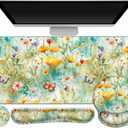 Gaming Mouse Pad, Large Desk Mat, Cute Desk Pad Protector, 4in1 XXL Mousepad + Keyboard Wrist Rest+Mouse Wrist Rest+Coaster Set with Ergonomic Desk Pad for Home Office PC Computer, Yellow Flowers