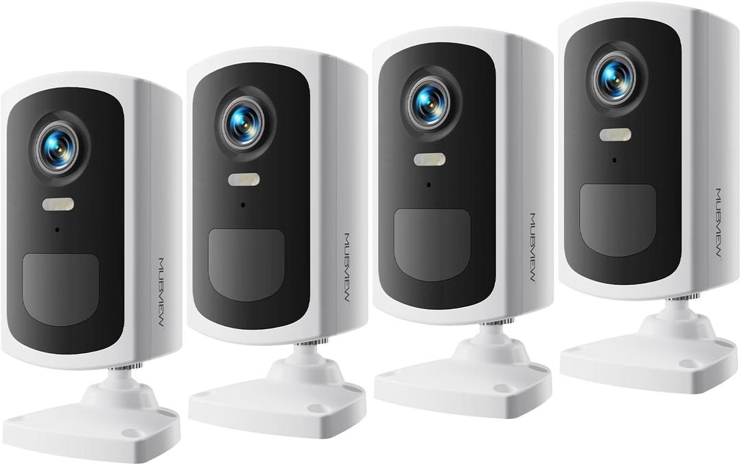 MUBVIEW Security Cameras Wireless Outdoors - 4 Pack Outdoor Camera Wireless 2K Battery Powered Security Camera Outdoor & Indoor, WiFi Home Cameras with Spotlight/Siren/AI Motion Detection/2-Way Talk (White(4 Pcs))
