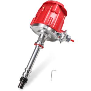 HEI Distributor Replacement For Chevy SBC BBC 283 305 307 327 350 400 small blocks 396 427 454 big blocks V8 65k Coil 7500RPM Red Cap Super Coil Racing Ignition Distributor Replace JM6500R PE350R