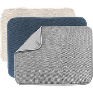 3 Pack Dish Drying Mat,Absorbent Microfiber Dishes Drainer Mats for Kitchen Counter Large Size 20 X 15 Inch,Dish Drying Pad(Beige/Grey/Blue)