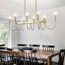 8-Light Gold Farmhouse Chandelier for Kitchen Island,Kitchen Island Lighting Over Table,48-Inch Industrial Candle Pendant Light Fixture for Dining Room,E26 Bulb Hanging Ceiling Light