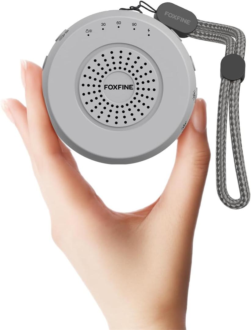 FOXFINE Portable Sound Machine, Travel White Noise Machine with 36 Soothing Sounds, Focus Light & Headphone Jack, Timer & Memory for Sleeping, Baby, Adults, Gray