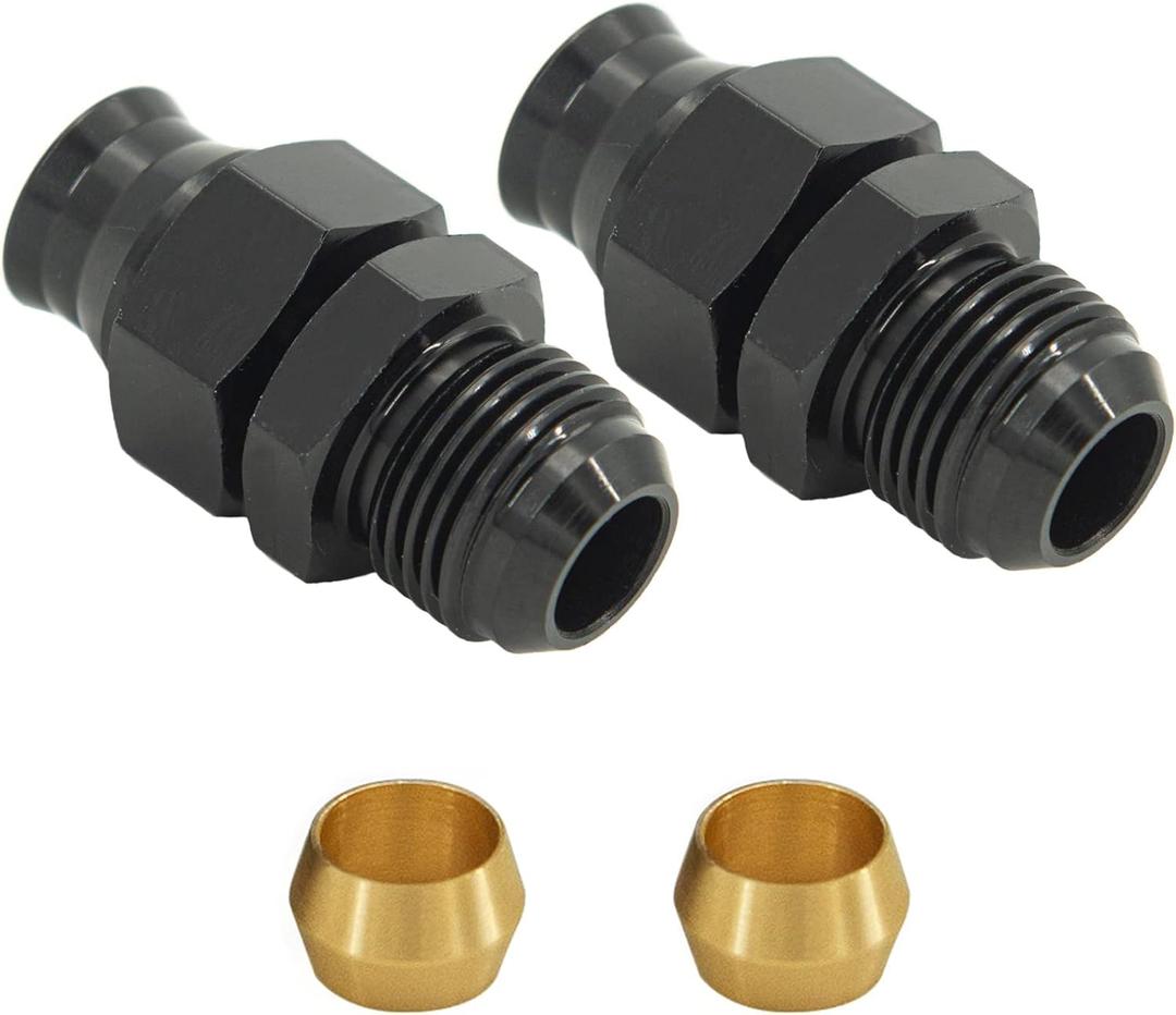 8AN Male Flare to 3/8" Fuel Hardline Tube Fitting Adapter Connector Aluminum Alloy Black Anodized 2Pcs