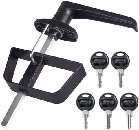 Shed Door Latch L-Handle Lock Kit with 5 Keys,BTEOBFY 7-1/2" Stem Storage Barn Shed Door Hardware Lock Set for Playhouses, Chicken Coops,Camper (Black)