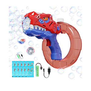 Bubble Gun, Automatic Dino Bubbles Gun with Refill Solution for Toddlers 3-5, Rechargeable Bubble Maker Blower Outdoor Summer Toys for Kids Ages (Red)
