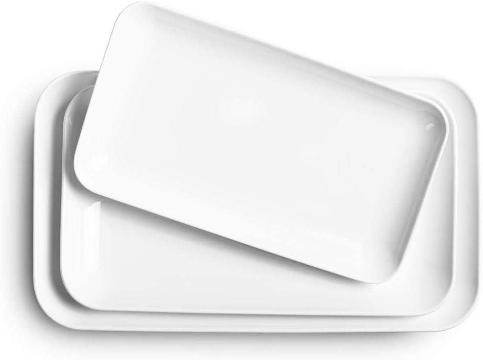 DELLING Large Serving Platter Set of 3, Porcelain Serving Trays for Party - White Ceramic Rectangular Platters for Entertaining, Appetizer Fruit Tray for Mother's Day Shower Dinner, White, 16 x 9.5 inch, 14 x 8.1 inch, 12 x 7.1 inch