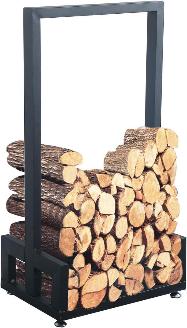 MBQQ Industrial & Rustic Heavy Duty Firewood Log Rack for Home Fire Place Decoration,Indoor Outdoor Wrought Iron Firewood Holders,Lumber Storage Stacking, Black [11.8"D x 24"W x 24"H]