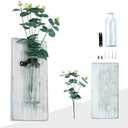 2 Pack Wood Glass Wall Vases and Plants Artificial, Indoor Wood Hanging Vase, Modern Farmhouse Wall Decor for Bathroom Office and Living Room, Farmhouse Sconces Wall Decor (White)