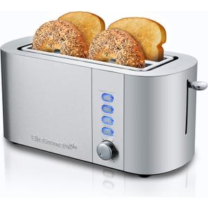 Elite Gourmet ECT4123 Long Slot 4 Slice Toaster, Extra Wide 1.5" and 5.1" Deep Slots, Bagel, Defrost & Cancel Functions, 6 Toast Shade Settings, Fits Bagels, Waffles, Artisan Breads, Stainless Steel