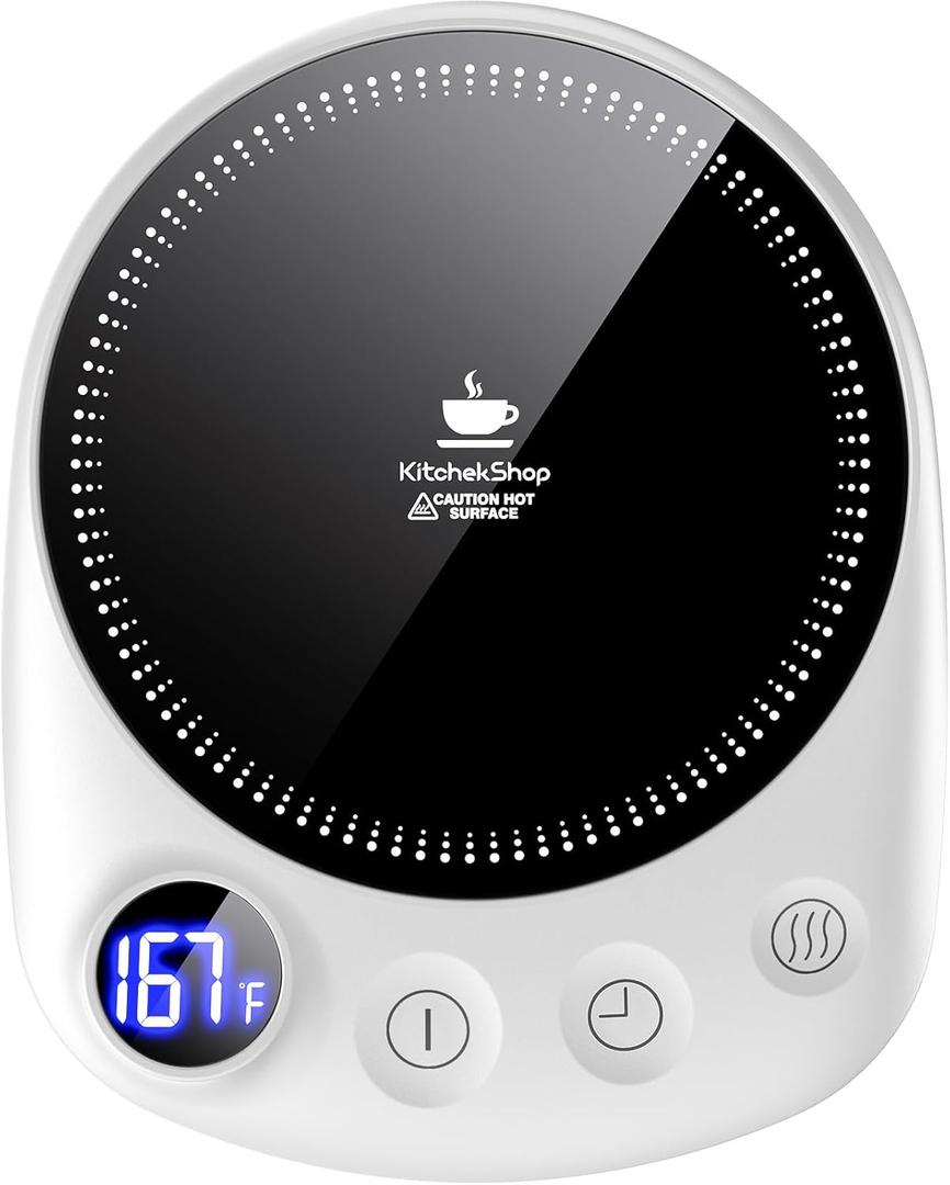 Coffee Mug Warmer - Fastest Heating & Highest Temperature, Coffee Cup Warmer for Desk Auto Shut Off, 4 Temp Settings & 1-12H Timer, Smart Electric Beverage Warmer for Coffee, Tea (White)