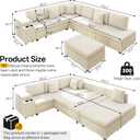 KEIKI 110" L-Shaped Oversized Plush Corduroy Modular Sectional Sofa with Pull-Out Bed, Convertible 6-Seater Sleeper Couch Bed with 1 Ottomans & USB & Cup Holders, Easy Assembly, for Living Room, Beige