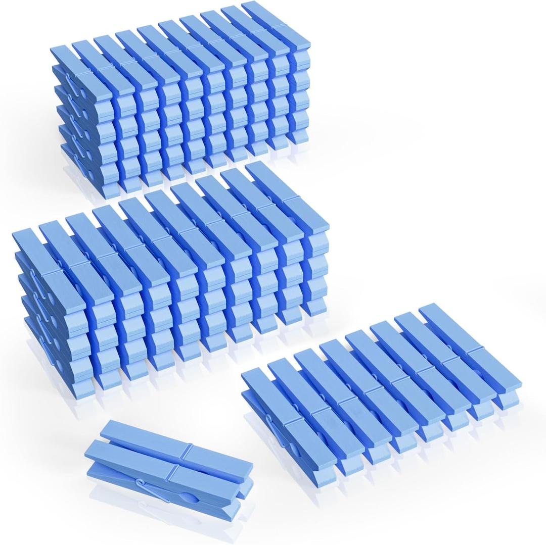 100Pcs Blue Clothespins, 2.9 Inch Clothes Pins Wooden, Colorful Clothespins for Hanging Clothes Crafts Picture Laundry Clips Cheer