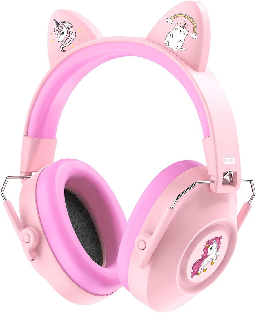 Dr.meter Ear Muffs for Noise Reduction: 32dB SNR Noise Cancelling Headphones for Kids Autism Sensory, Adjustable Kids Ear Hearing Protection for Autism Sensory, Fireworks, Concert w/Fun Stickers, Pink