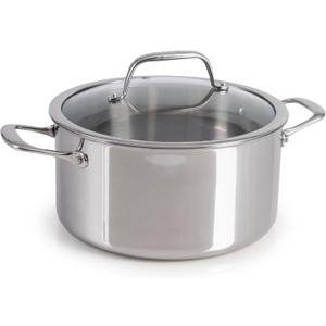 T-Fal Pro Tri-Ply Stainless Steel Large Dutch Oven Pot with Lid, 6 Quart Induction Pot, Oven Safe 500F, Lid 350F, Fast & Even Heat, Professional Quality & Durability, Silver