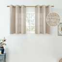 QUEMAS Short Kitchen Curtains 30 Inch Length for Small Window, Linen Curtains Light Filtering Burlap Semi Sheer Non See Through Grommet Cafe Bedroom Basement Curtains, 42 Inch Wide 2 Panel, Natural