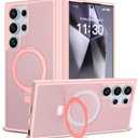 ULXITEYU Magnetic for Samsung Galaxy S24 Ultra Case, 6.8", Compatible with MagSafe, Rugged Kickstand, Not-Yellowing Military-Grade Protection, Matte Pink