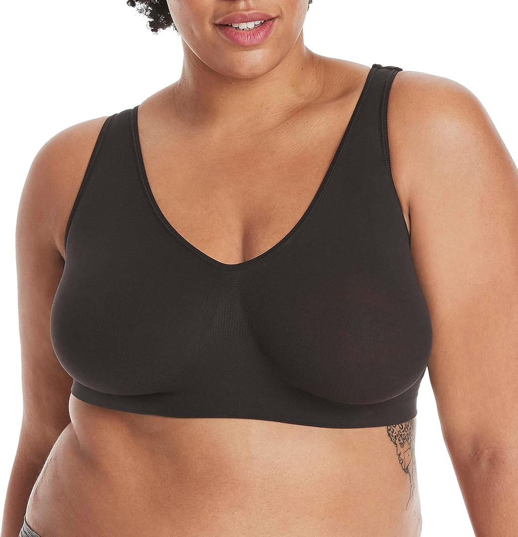 Hanes Women's Cozy Wireless Bra, Full-Coverage Pullover Bra, Seamless T-Shirt Bra (XX-Large, Black)