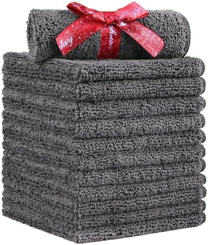 HOMEXCEL Microfiber Washcloths 12 Pack, Highly Absorbent and Soft Face Towel, Multi-Purpose Grey Wash Cloths for Bathroom, Hotel, Spa, Gym, and Kitchen, 12x12 Inch