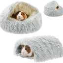 2 Pack Guinea Pig Hideout Bed with Tunnel, Large Soft Plush Cozy House, Washable Hideaway for Guinea Pigs and Small Animals(Style 2)