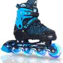MammyGol Kids Inline Skates Boy or Girls Adjustable Skates with Illuminating Wheels Roller Skates for Beginners (Small - Little Kid (10-13C US), Blue)