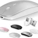 Mouse for MacBook Wireless Bluetooth Mouse Laptop MacBook Air Mac Pro Rechargeable Silent PC iPad Optical Mouse with Dual Mode Switch Bluetooth 5.2/3.0 and 2.4GHz USB Type-C Receiver Silvery