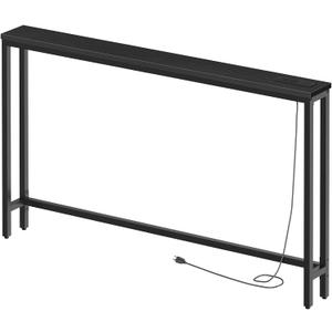 HOOBRO 55.1" Narrow Console Table with Power Outlets, Behind Couch Table, 55.1"L x 5.9"W x 31.5"H