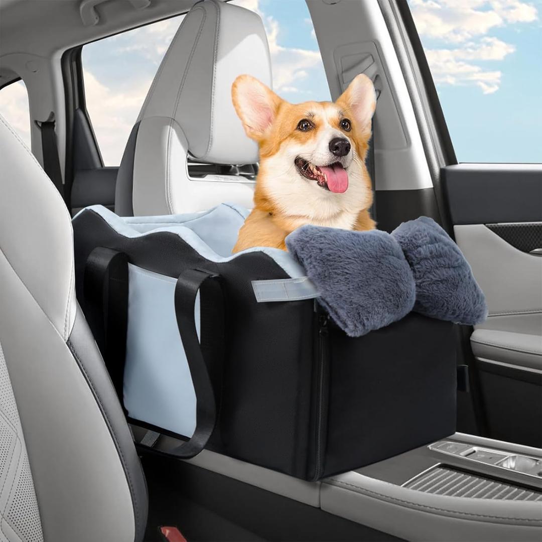 Center Console Dog Car Seat for Small Dogs, Pet Puppy Car Seats with Soft Cushion Safety Belt, Washable Cat Carseats, Pet Bed for Cars, Dog Booster Cars Seats for Dogs Small 5-15 lbs(Black)