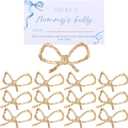 Leinuosen 12 Pcs Golden Bow Place Card Holders Bowknot Coquette Wedding Seating Labels Placecard Clips Name Photo Picture Cards Setting Display Stand for Party Birthday Baby Shower Table Sign Decor